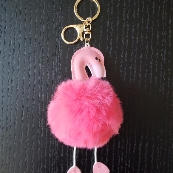 Flamingo pom pom key chain, dark pink - Picture 3 of 3